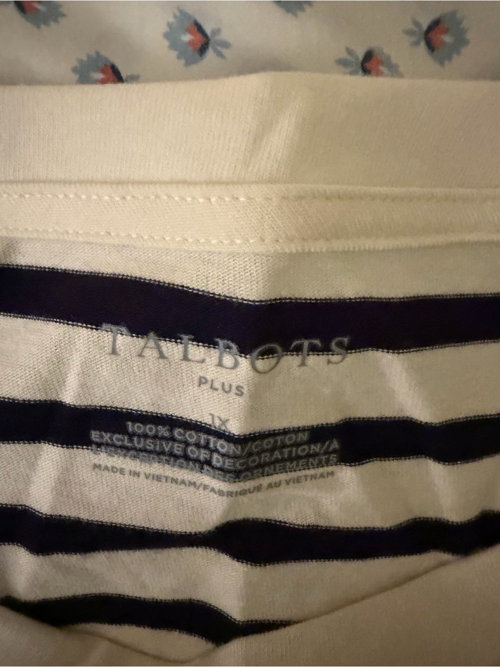 Talbots Plus Navy and White Striped Cotton Tee - Picture 5 of 5